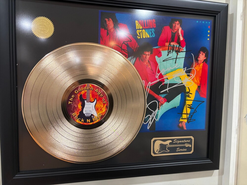 Rolling Stones "Dirty Work" 24KT Gold Record Framed Display – Signature Series L